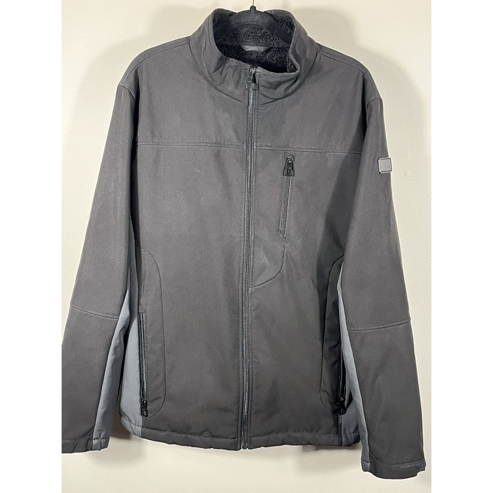 Tumi Tech Jacket Men's Black Gray Fleece Lined Full Zip Soft Shell XL